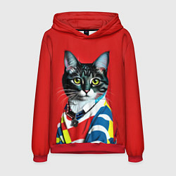 Толстовка-худи мужская Милая кисуля в модном пуловере - поп-арт, цвет: 3D-красный