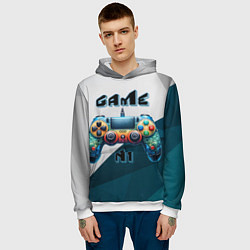 Толстовка-худи мужская Игровой джойстик, цвет: 3D-белый — фото 2