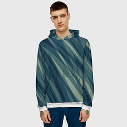 Толстовка-худи мужская Зеленовато-синий полосы, цвет: 3D-белый — фото 2