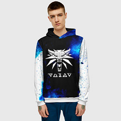 Толстовка-худи мужская Ведьмак лого синие краски, цвет: 3D-белый — фото 2