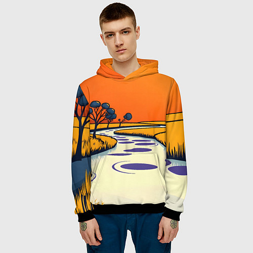 Мужская толстовка Арт с фантастическим пейзажем / 3D-Черный – фото 3