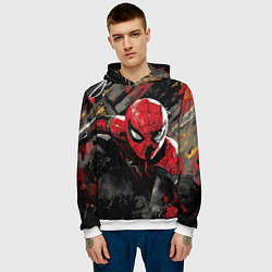 Толстовка-худи мужская Человек-паук и красная краска, цвет: 3D-белый — фото 2