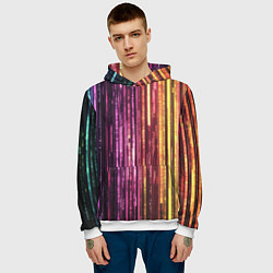 Толстовка-худи мужская Неоновый и переливающийся киберпанк узор, цвет: 3D-белый — фото 2