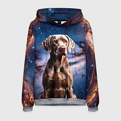 Толстовка-худи мужская Веймаранер в космосе, цвет: 3D-меланж