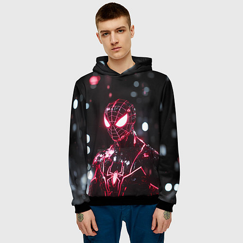 Мужская толстовка Человек-паук в красно-черном костюме / 3D-Черный – фото 3