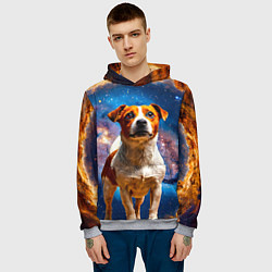 Толстовка-худи мужская Джек Рассел терьер в космосе, цвет: 3D-меланж — фото 2