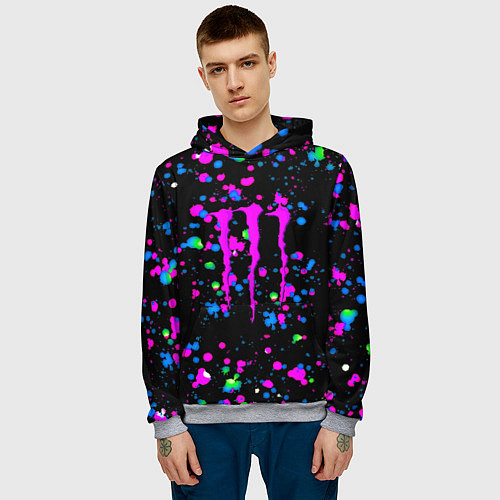 Мужская толстовка Monster energy неоновые краски / 3D-Меланж – фото 3