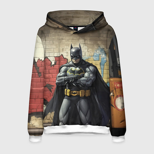 Мужская толстовка Бэтмен на фоне стены / 3D-Белый – фото 1