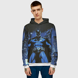 Толстовка-худи мужская Бэтмен синий город, цвет: 3D-белый — фото 2