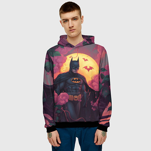 Мужская толстовка Бэтмен и дерево с цветами / 3D-Черный – фото 3