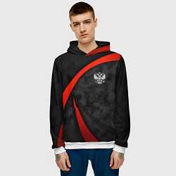 Толстовка-худи мужская Герб России - черный камуфляж, цвет: 3D-белый — фото 2