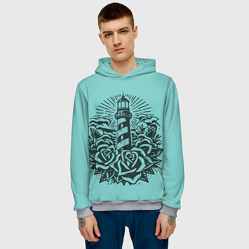 Мужская толстовка Маяк и розы / 3D-Меланж – фото 3
