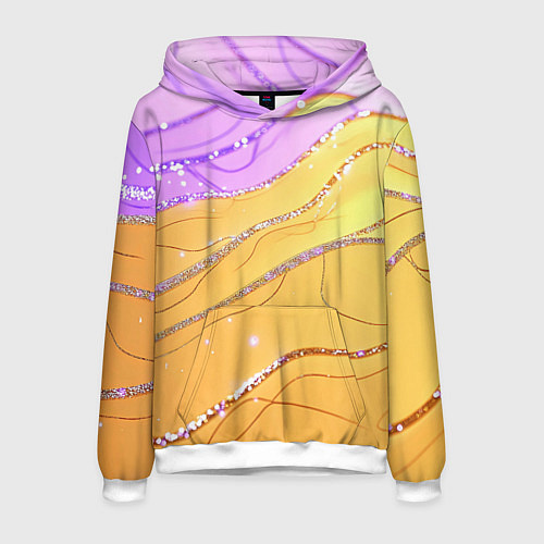 Мужская толстовка Фиолетово-золотая текстура с блестяшками / 3D-Белый – фото 1