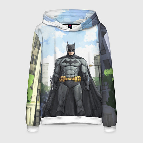 Мужская толстовка Бэтмен стоит на улице / 3D-Белый – фото 1