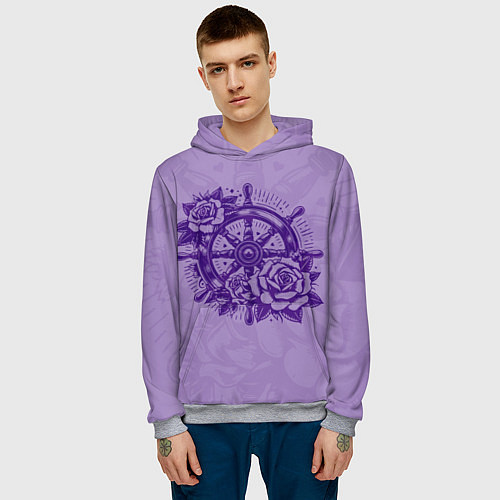 Мужская толстовка Штурвал в розах / 3D-Меланж – фото 3