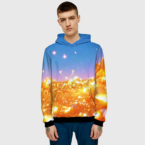 Мужская толстовка Золотые шарики на голубом фоне / 3D-Черный – фото 3
