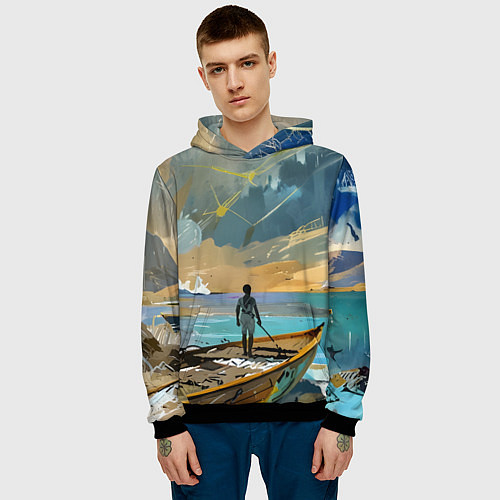 Мужская толстовка Мальчик и лодка / 3D-Черный – фото 3