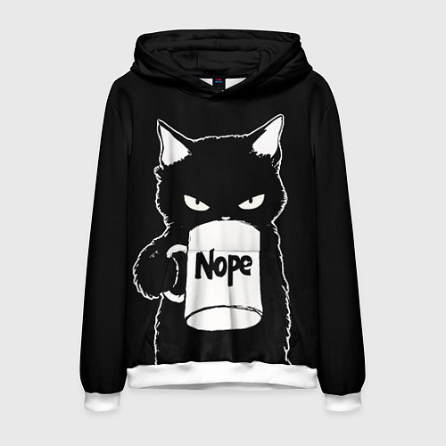 Мужская толстовка Angry black cat nope / 3D-Белый – фото 1