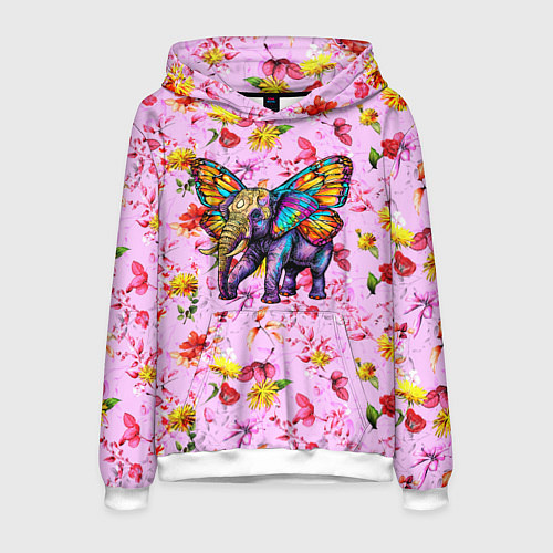 Мужская толстовка Слон с крыльями бабочки / 3D-Белый – фото 1