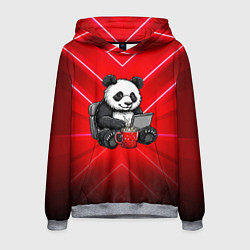 Толстовка-худи мужская Панда работает за ноутбуком, цвет: 3D-меланж