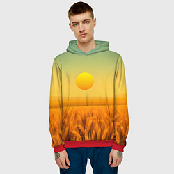 Толстовка-худи мужская Закат над пшеничным полем, цвет: 3D-красный — фото 2