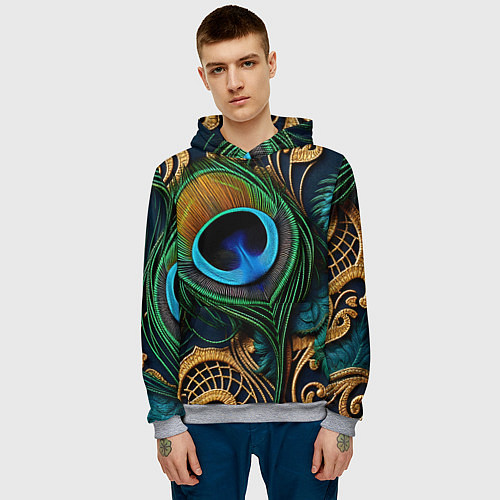 Мужская толстовка Узоры и перья павлина / 3D-Меланж – фото 3