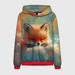 Толстовка-худи мужская Лисенок спит на облаке, цвет: 3D-красный
