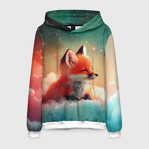 Мужская толстовка Милый лисенок спит на облаке / 3D-Белый – фото 1