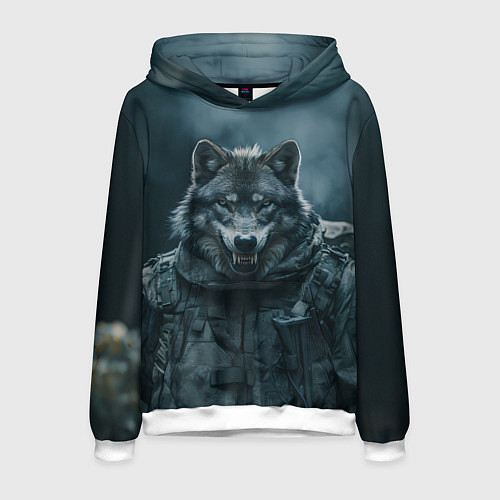 Мужская толстовка Солдат волк / 3D-Белый – фото 1