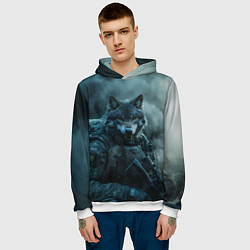 Толстовка-худи мужская Волк солдат, цвет: 3D-белый — фото 2