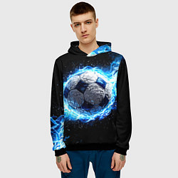 Толстовка-худи мужская Футбольный мяч в синем пламени, цвет: 3D-черный — фото 2