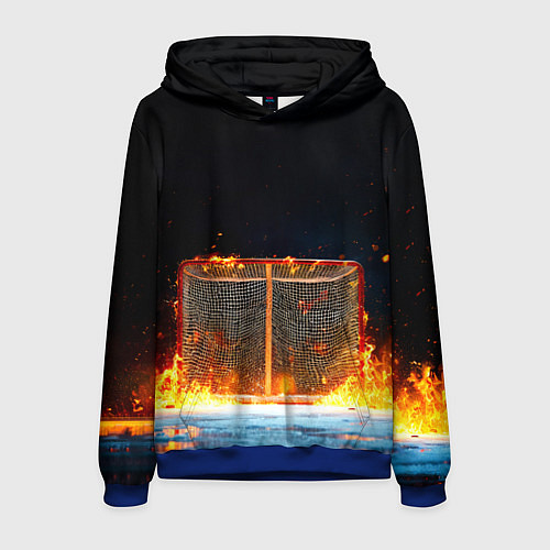 Мужская толстовка Хоккейные ворота в огне / 3D-Синий – фото 1