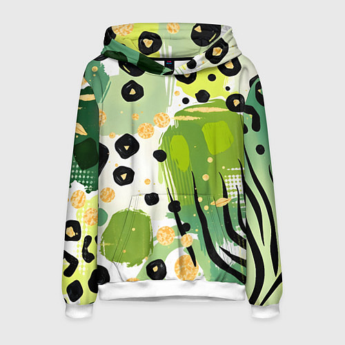 Мужская толстовка Зеленый анималистичный паттерн / 3D-Белый – фото 1