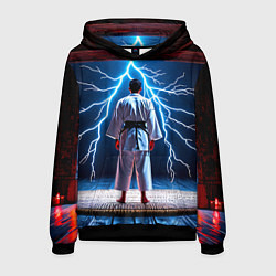 Толстовка-худи мужская Айкидоист и молния, цвет: 3D-черный