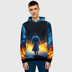Толстовка-худи мужская Айкидоист в огне и синий дым, цвет: 3D-черный — фото 2