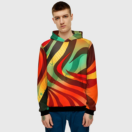 Мужская толстовка Жаркая полосатая абстракция / 3D-Черный – фото 3