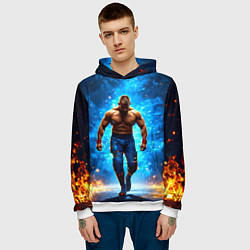 Толстовка-худи мужская Реслер в огне, цвет: 3D-белый — фото 2