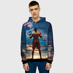 Толстовка-худи мужская Тайский боксер в космосе, цвет: 3D-черный — фото 2