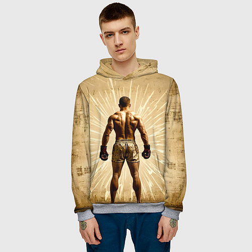 Мужская толстовка Боксер на бежевом / 3D-Меланж – фото 3