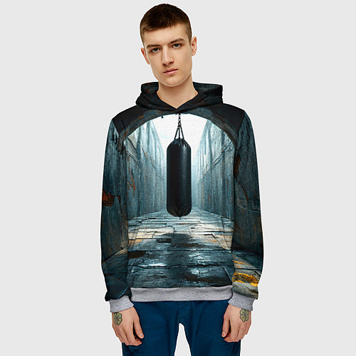 Мужская толстовка Боксерская груша на черном / 3D-Меланж – фото 3