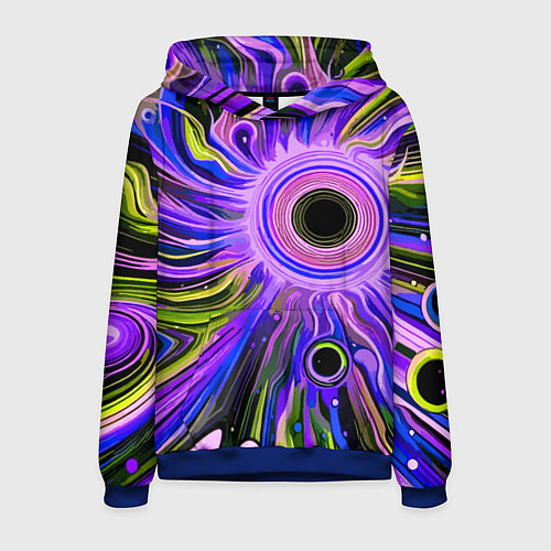 Мужская толстовка Абстрактный неоновый космос - чёрная дыра / 3D-Синий – фото 1