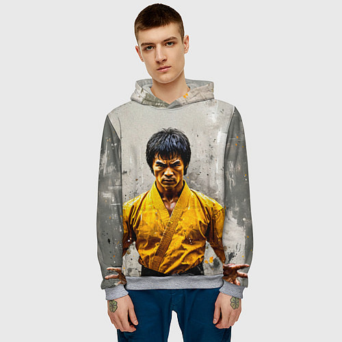 Мужская толстовка Брюс Ли на сером / 3D-Меланж – фото 3