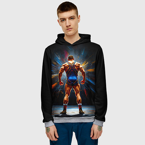 Мужская толстовка Греко-римский борец на черном / 3D-Меланж – фото 3