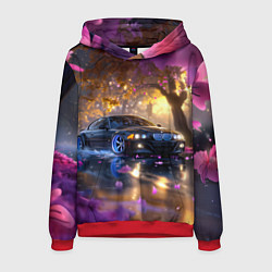 Толстовка-худи мужская БМВ и фиолетовые цветы, цвет: 3D-красный