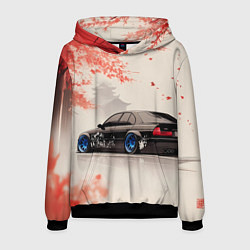 Толстовка-худи мужская Черная БМВ и сакура, цвет: 3D-черный