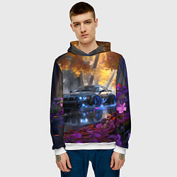 Толстовка-худи мужская BMW синие неоновые фары, цвет: 3D-белый — фото 2