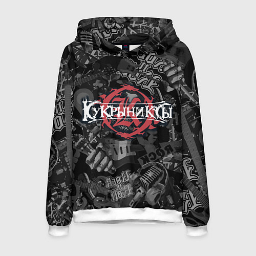 Мужская толстовка Кукрыниксы логотип на фоне гитар / 3D-Белый – фото 1