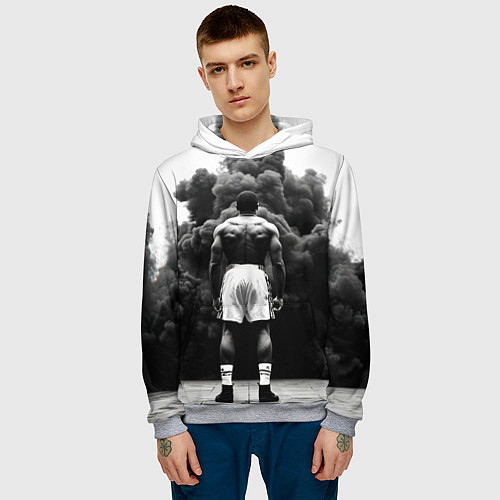 Мужская толстовка Мухаммед Али в черном дыму / 3D-Меланж – фото 3