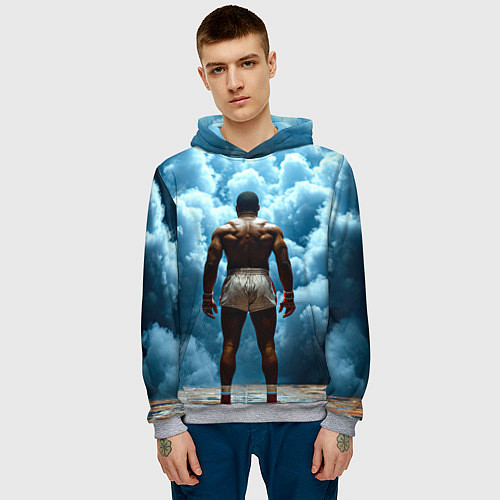 Мужская толстовка Мухаммед Али в синем дыму / 3D-Меланж – фото 3