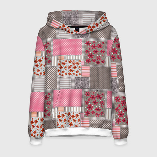 Мужская толстовка Розово-серые разноцветные лоскуты / 3D-Белый – фото 1